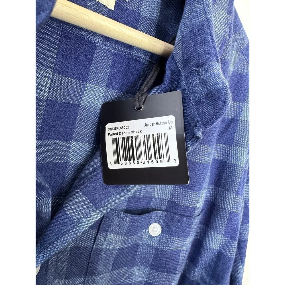 NWT The Normal Brand Jasper Button Down Long Sleeve Shirt Medium Soft Blue Plaid - Picture 6 of 10